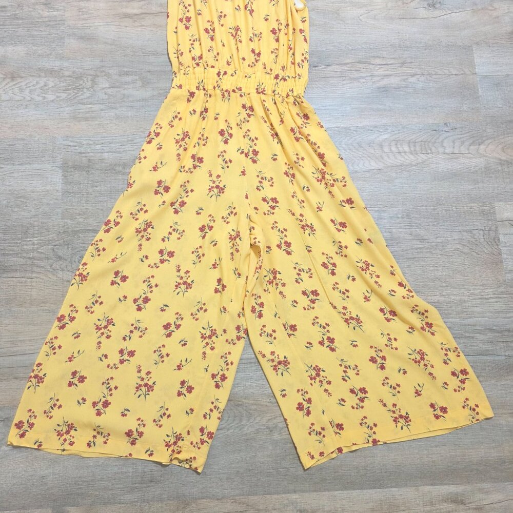 THAKOON Yellow Floral Sleeveless Back Button Closure Wide Leg Jumpsuit Size 6 - Picture 5 of 10